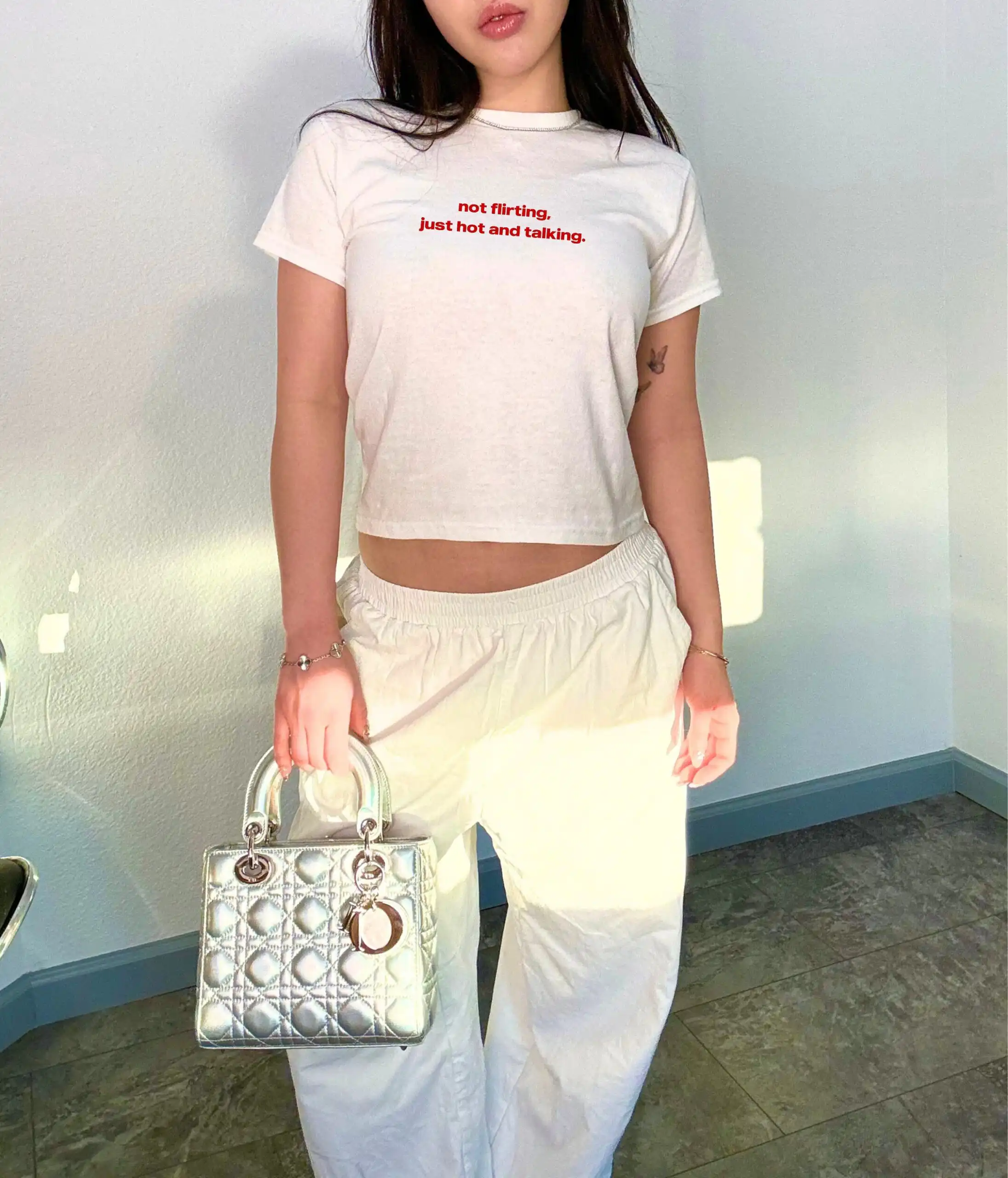 Not Flirting Just Hot Baby Tee – Trendy 90s Aesthetic Crop Top Not Flirting Just Hot Baby Tee – Trendy 90s Aesthetic Crop Top