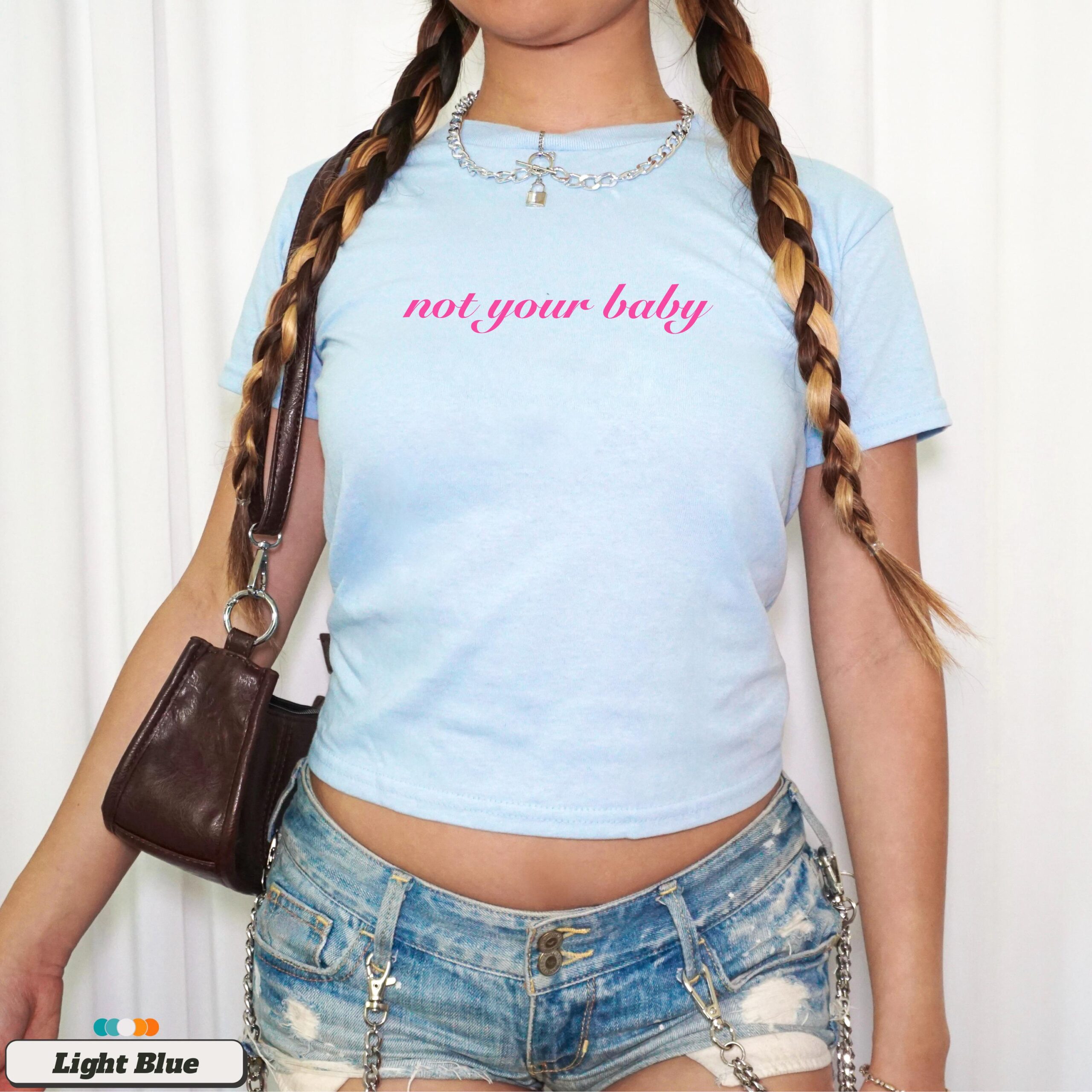 Not Your Baby Shirt – Light Blue 90s Style Soft Girl Tee Not Your Baby Shirt – Light Blue 90s Style Soft Girl Tee