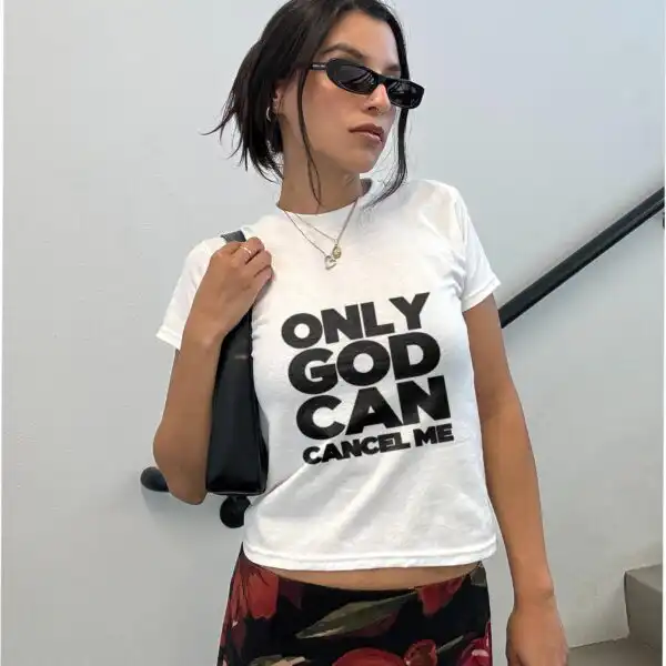 Only God Can Cancel Me Baby Tee – Retro Christian Crop Top