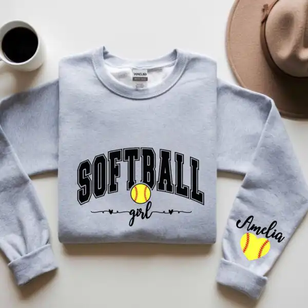 Personalized Girl Softball Sweatshirt – Custom Name Game Day Hoodie