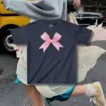 Pink Ribbon 90s Baby Tee – Trendy Coquette Pink Bow Shirt
