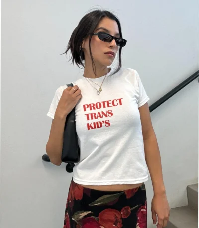 Protect Trans Kids Baby Tee – Y2K Pride Shirt for All