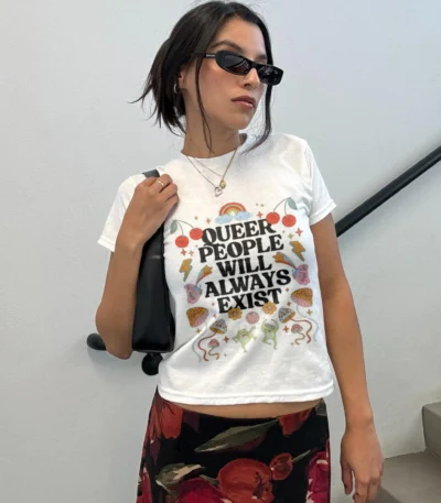 Queer People Will Always Exist Baby Tee – Retro Pride Crop Top