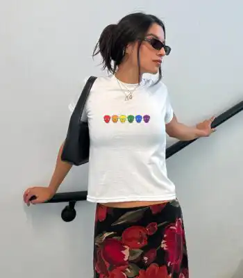 Rainbow Skulls Baby Tee – Cute Goth Pride Crop Shirt