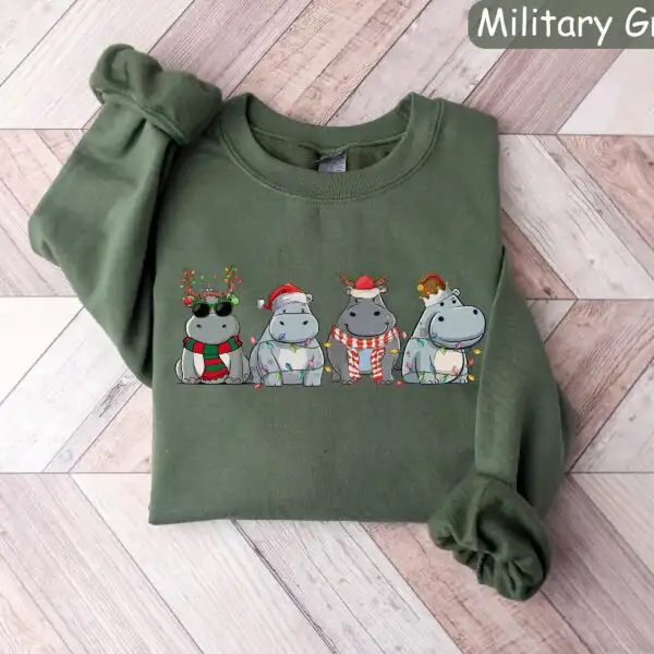 Retro Hippo Christmas Sweatshirt – Fun Holiday Crewneck Gift