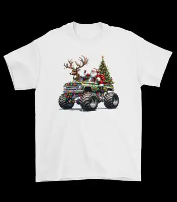 Santa Monster Truck Sleigh Tee – Fun Holiday Graphic Shirt