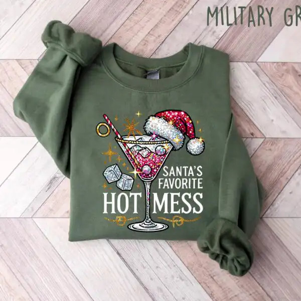 Santa's Hot Mess Sweater – Fun Christmas Martini Hoodie for Women