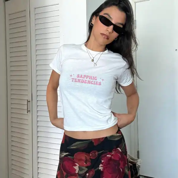 Sapphic Tendencies Baby Tee - Cute Lesbian Pride Crop Top