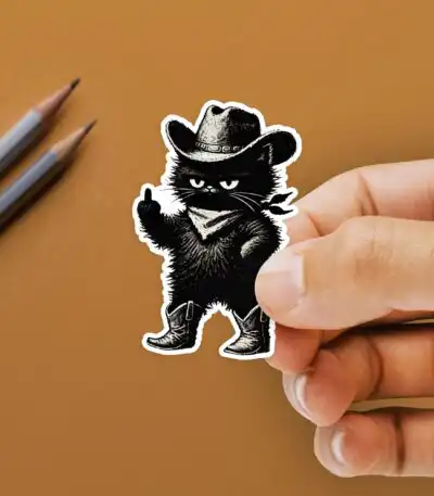 Sassy Cowboy Cat Sticker – Cute Western Gift for Cat Moms