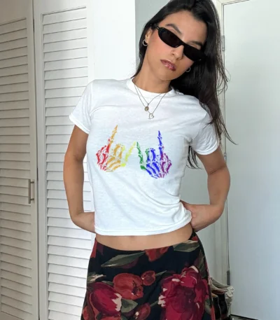 Skeleton Rock Hand Rainbow Flag Tee – Cool LGBT Ally Pride Shirt
