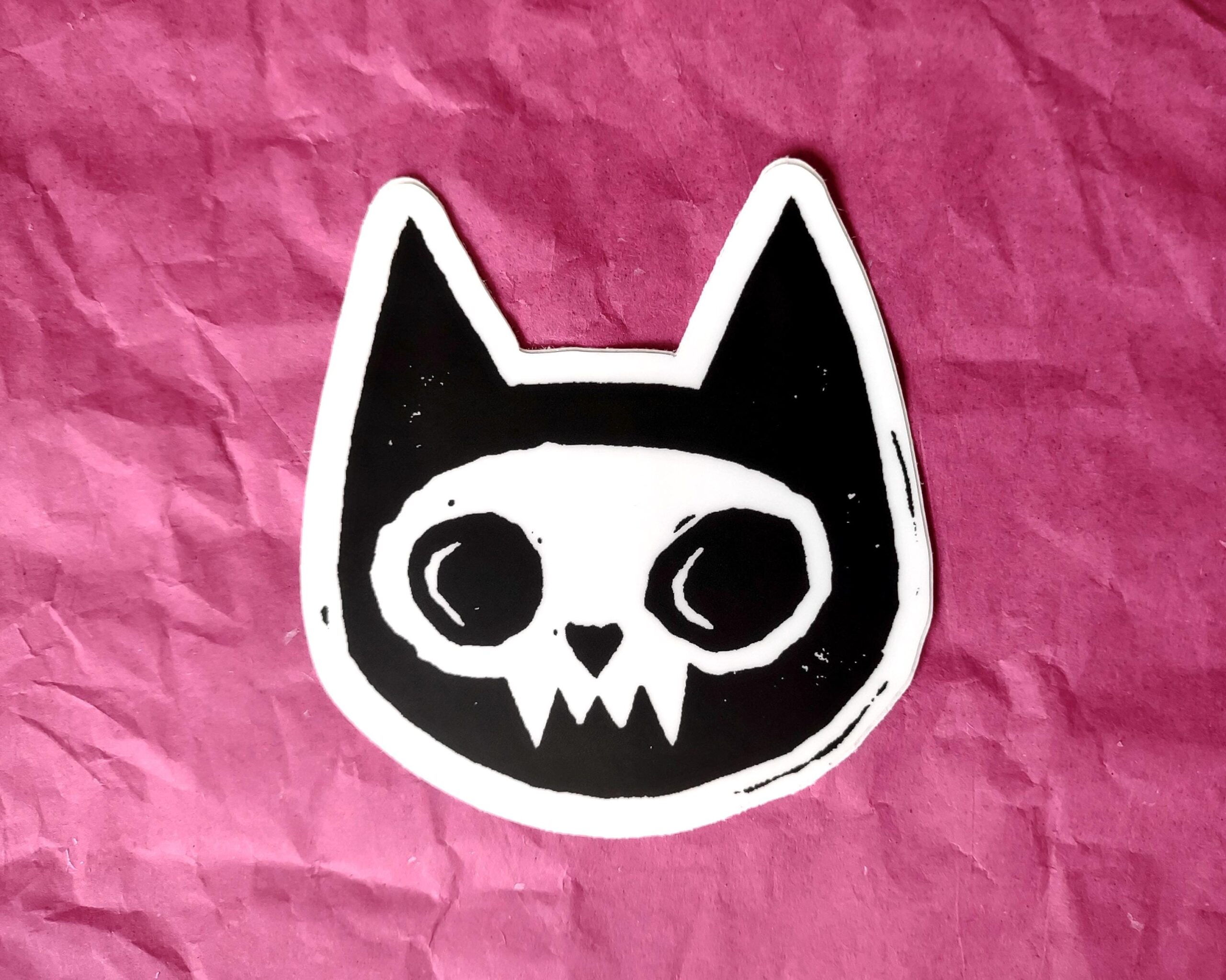 Skull Cat Vinyl Sticker – Cool Linocut Design for Any Surface Skull Cat Vinyl Sticker – Cool Linocut Design for Any Surface
