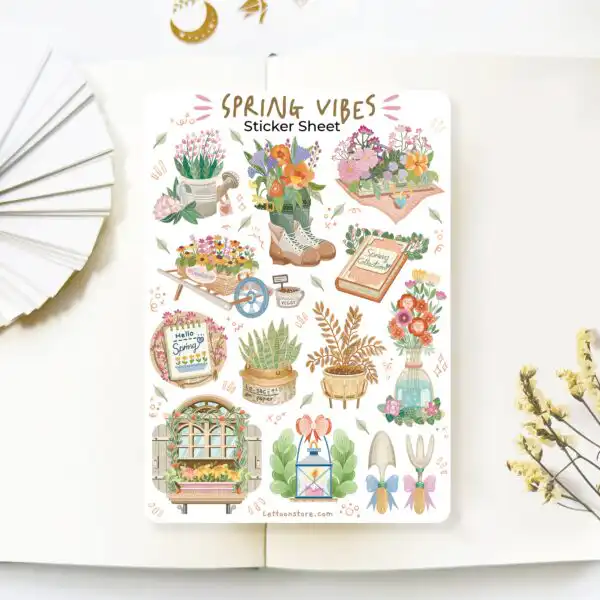 Spring Vibes Sticker Sheet – Aesthetic Floral Stickers for Journals