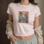 Tarot Lovers Rainbow Baby Tee – Retro Kissing Skeleton Top