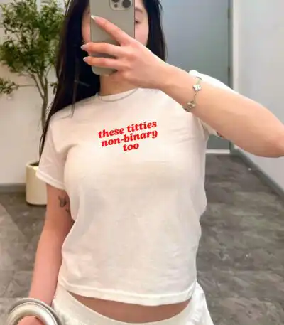 These Titties Nonbinary Too Tee – Y2K Style Pride Shirt