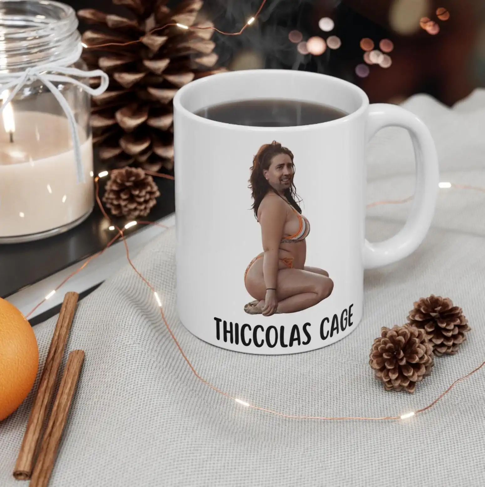 Thiccolas Cage Ceramic Mug 11 oz – Funny Gag Gift for Cagemas Thiccolas Cage Ceramic Mug 11 oz – Funny Gag Gift for Cagemas