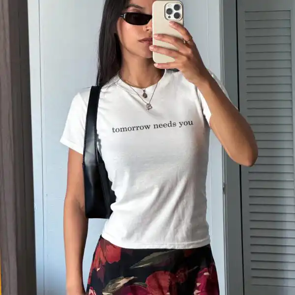 Tomorrow Needs You Daisy Baby Tee – Uplifting Graphic Shirt