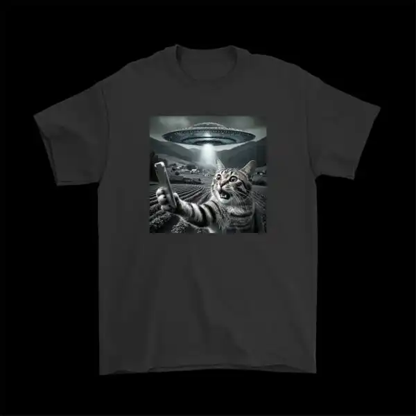UFO Cat Selfie Tee – Fun Alien Cryptid Graphic Shirt