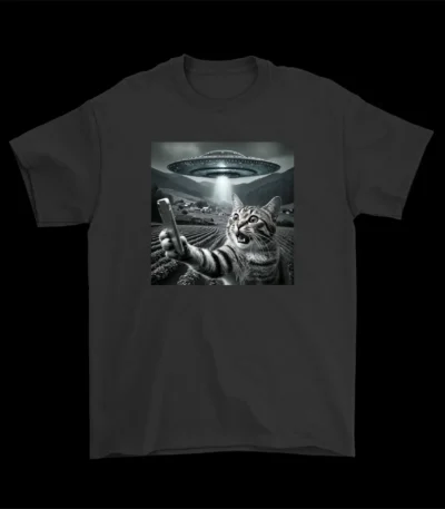 UFO Cat Selfie Tee – Fun Alien Cryptid Graphic Shirt