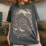 Wolf and Stag Linocut Tee – Norse Forest Graphic Shirt