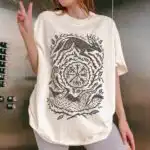 Wolf and Stag Linocut Tee – Norse Forest Graphic Shirt
