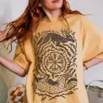 Wolf and Stag Linocut Tee – Norse Forest Graphic Shirt