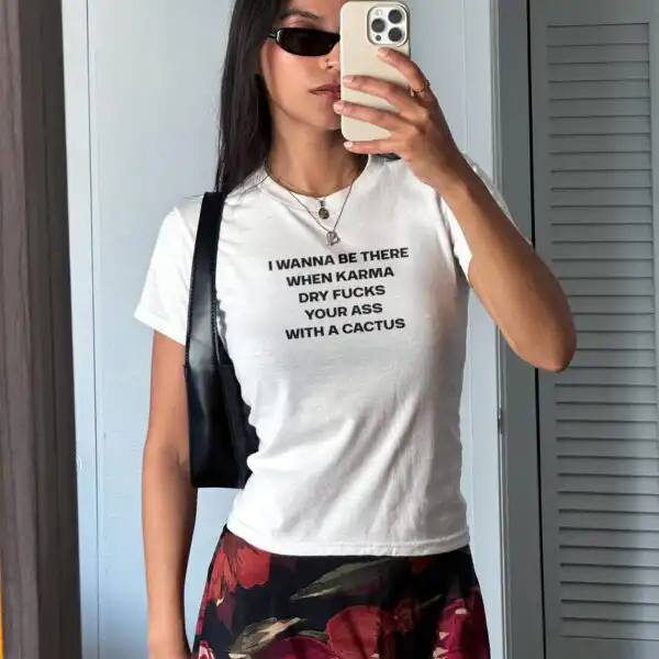 Y2K Feminist Black Baby Tee – Cute LGBTQ Cactus Quote Crop Top