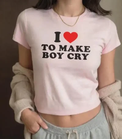 Y2K I Heart To Make Boys Cry Tee – Retro Sassy Crop Top