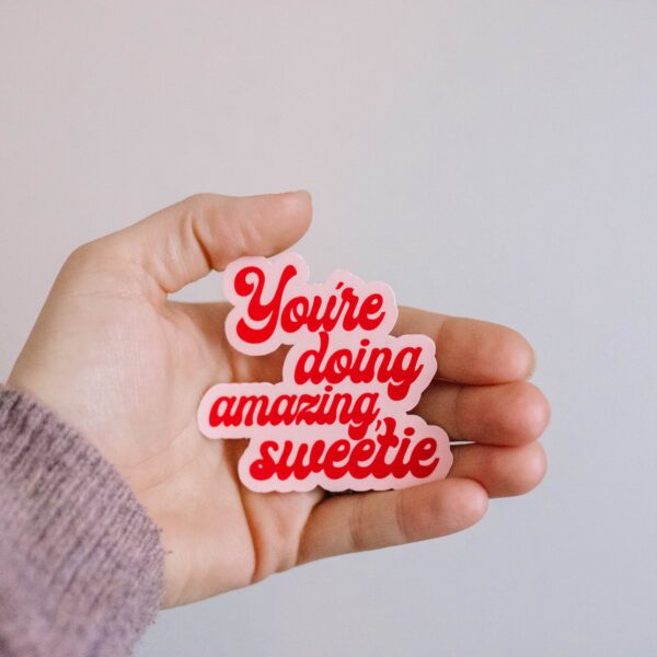 You're Doing Amazing, Sweetie Retro Sticker – Cute Pink & Red Design