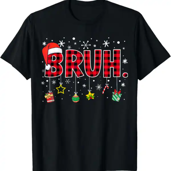 Bruh Funny Christmas Pajama T-Shirt – Red Plaid Kids & Teens Tee