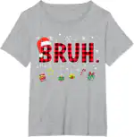 Bruh Funny Christmas Pajama T-Shirt – Red Plaid Kids & Teens Tee