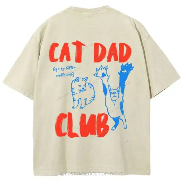 Cat Dad Club Washed Tee – Soft Cotton Unisex T-Shirt