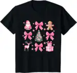 Cute Coquette Bow Pink Christmas Tee – Festive Holiday Shirt