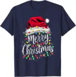 Merry Christmas Lights Santa Hat Tee – Fun Holiday Family Shirt
