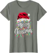 Merry Christmas Lights Santa Hat Tee – Fun Holiday Family Shirt