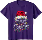 Merry Christmas Lights Santa Hat Tee – Fun Holiday Family Shirt
