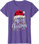 Merry Christmas Lights Santa Hat Tee – Fun Holiday Family Shirt