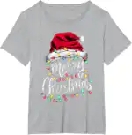 Merry Christmas Lights Santa Hat Tee – Fun Holiday Family Shirt