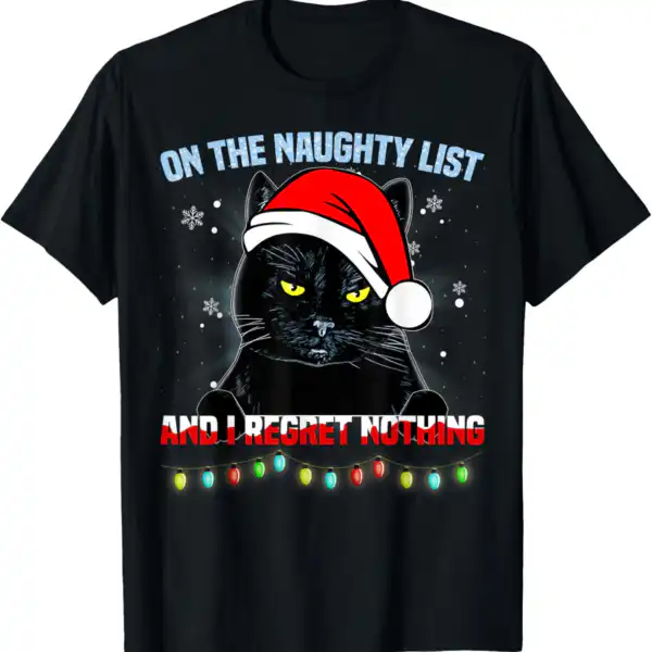 On The Naughty List Cat Christmas T-Shirt - Fun Gift for Cat Lovers