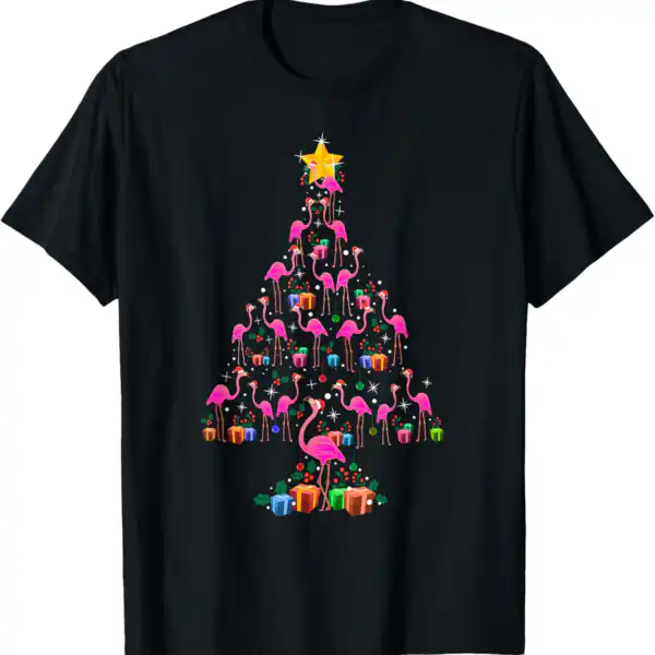 Pink Flamingo Christmas Tree Tee – Cute Holiday Design Shirt