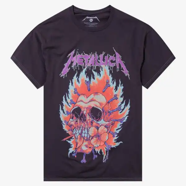 Flaming Flower Skull Graphic T-Shirt – Bold Rock Style Tee
