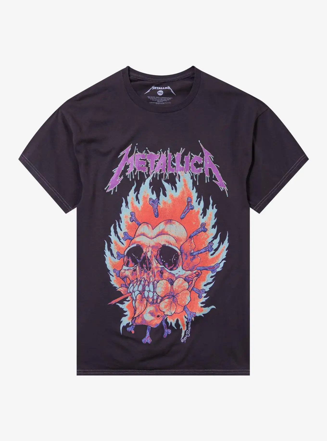 Flaming Flower Skull Graphic T-Shirt – Bold Rock Style Tee Flaming Flower Skull Graphic T-Shirt – Bold Rock Style Tee