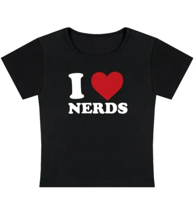 I Love Nerds Y2K Baby Tee – Fitted Cropped Cotton Shirt