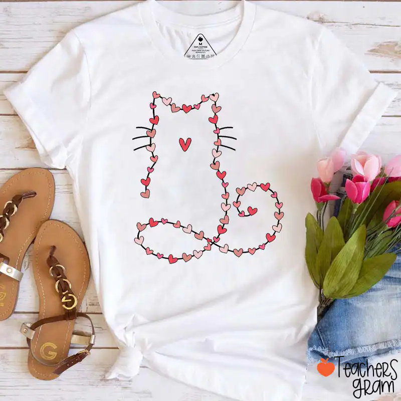 Lovely Cat With Red Hearts Tee – Cute Valentine’s Day Shirt Lovely Cat With Red Hearts Tee – Cute Valentine’s Day Shirt