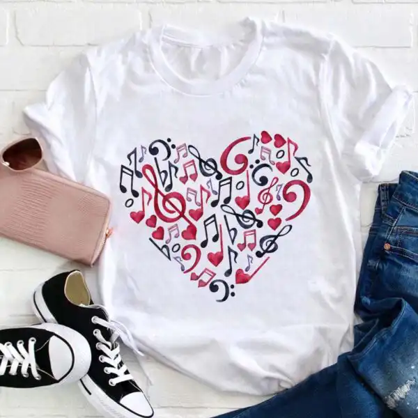 Musical Note Heart Teacher T-Shirt – Stylish Gift for Educators