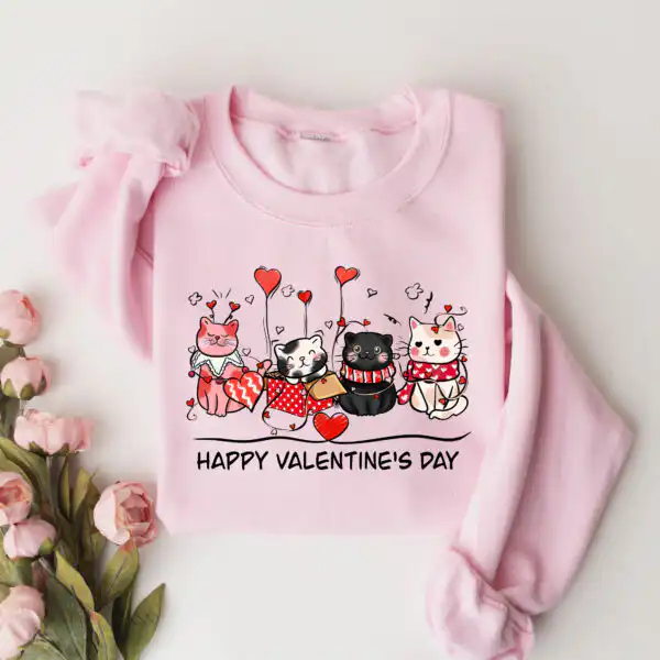 Valentine's Cat Lover Sweatshirt - Cute Gift for Her