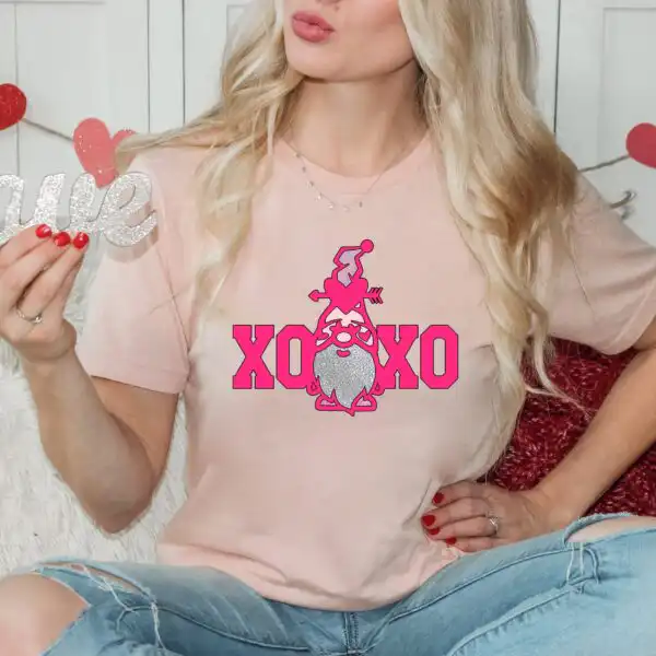 XOXO Valentine Gnome T-shirt - Cute Heart Design Tee for Lovers