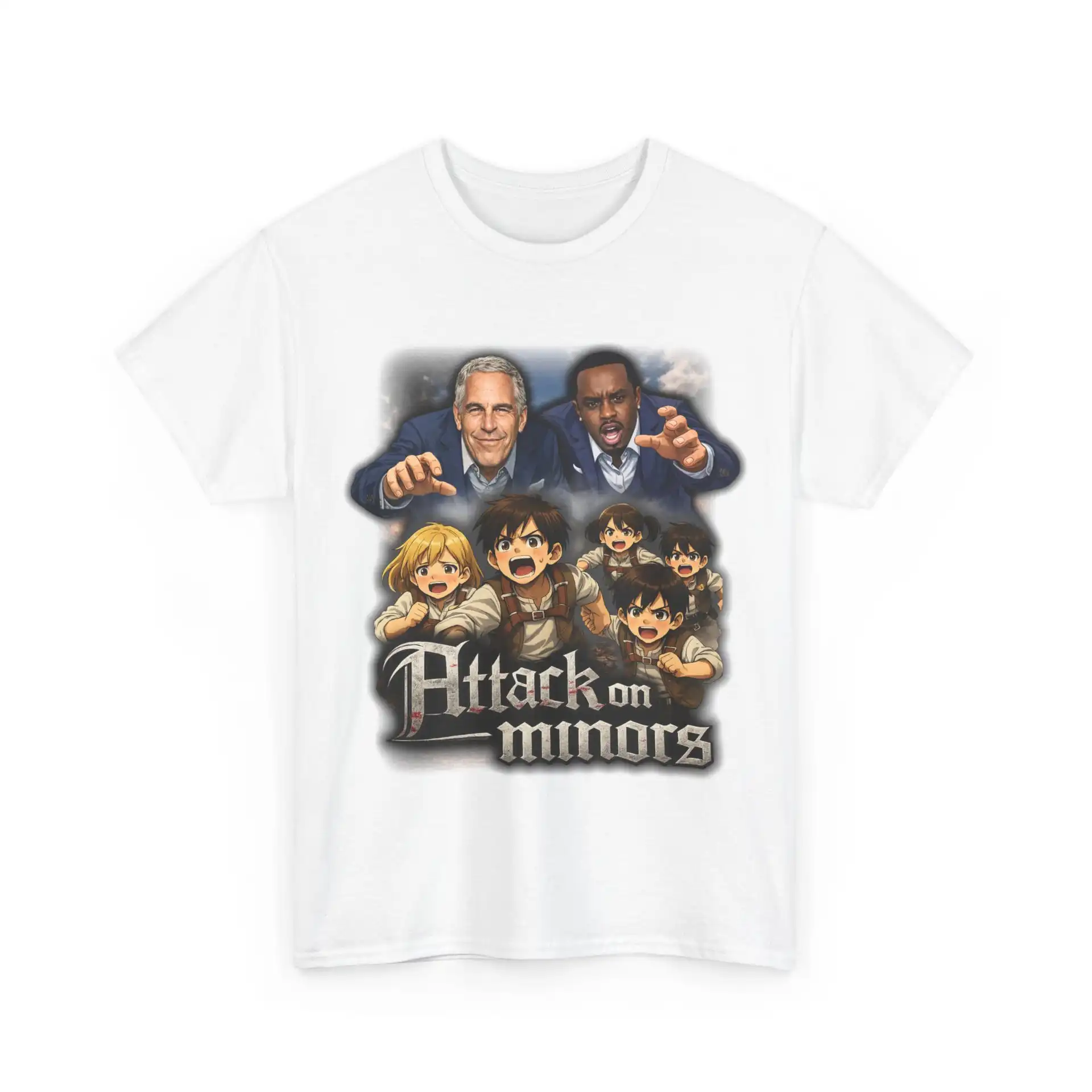 Attack on Minors Graphic Tee – Classic Heavy Cotton Shirt Attack on Minors Graphic Tee – Classic Heavy Cotton Shirt