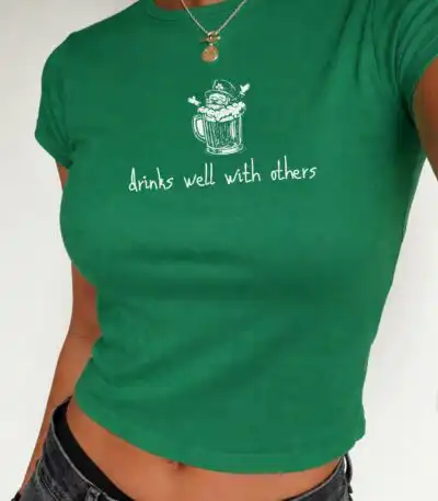 Leprechaun Beer St Patrick's Day Baby Tee – Retro Y2K Crop Top