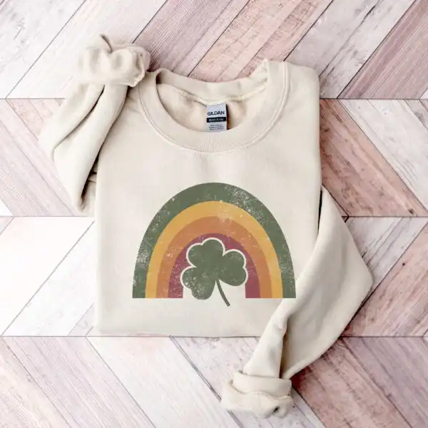 Retro Lucky Shamrock Rainbow Sweatshirt – St. Patrick's Day Tee
