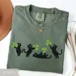 St. Patrick's Day Cat Lover Sweatshirt – Black Cat Shamrock Design